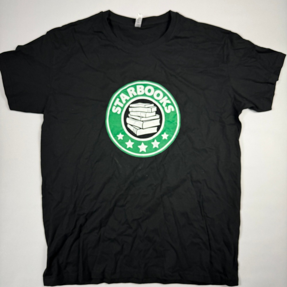 Pampling Starbooks Parody T-Shirt Mens L Womens XL Black Coffee Book Lover Tee